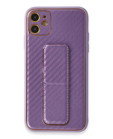Apple İphone 12 Kılıf Coco Karbon Standlı Kapak - Mor Apple İphone 12 Kılıf Coco Karbon Standlı Kapak - Mor