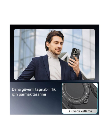 Xiaomi Redmi 12c Kılıf Joy Lens Standlı Kapak - Koyu Yeşil