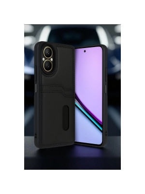 Realme 12 Lite Kılıf Sara Kartvizitli Deri Kılıf - Siyah