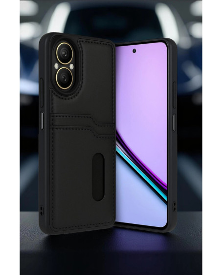 Realme 12 Lite Kılıf Sara Kartvizitli Deri Kılıf - Siyah