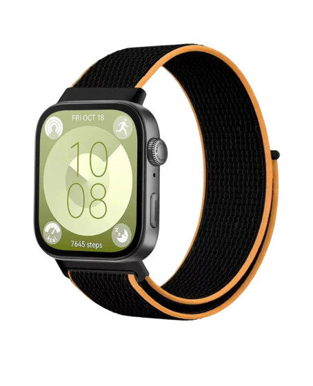 Huawei Fit 4 Hasırlı Cırtcırtlı Kordon (saat Değildir) - Siyah-turuncu