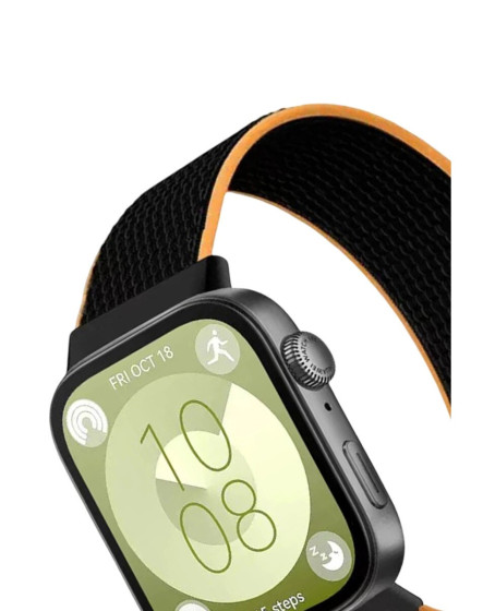 Huawei Fit 4 Hasırlı Cırtcırtlı Kordon (saat Değildir) - Siyah-turuncu