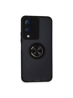 Vivo Y17s Kılıf Montreal Yüzüklü Silikon Kapak - Siyah
