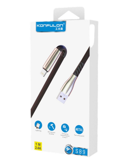 S89 Metal Uçlu Lightning Kablo İphone Uyumlu 1m 2.4a - Siyah