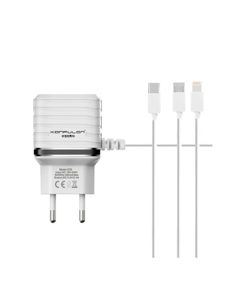C33 Hızlı Şarj Cihazı 3in1 (dahili Micro Usb Kablolu)