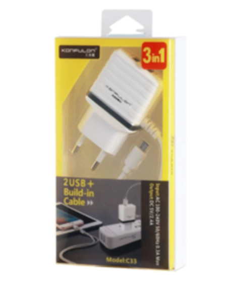 C33 Hızlı Şarj Cihazı 3in1 (dahili Micro Usb Kablolu)
