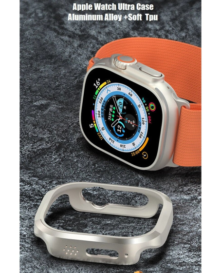 Apple Watch Ultra 49mm Mo-wt3 Alüminyum Camlı Kasa Ekran Koruyucu - Gold Apple Watch Ultra 49mm Mo-wt3 Alüminyum Camlı Kasa Ekran Koruyucu - Gold