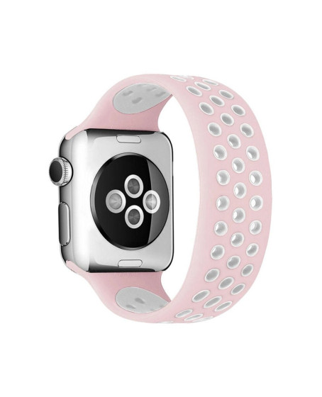 Apple Watch 42mm Ayarlı Delikli Silikon Kordon (saat Değildir) - Pembe-beyaz