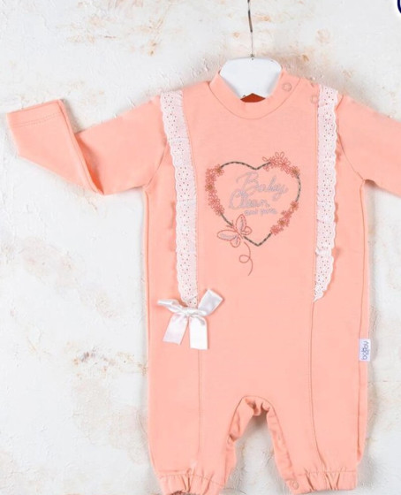 Love Kalp Nakışlı % 100 Pamuk Kız Bebek Tulumu