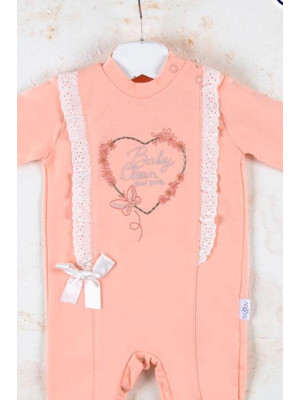 Love Kalp Nakışlı % 100 Pamuk Kız Bebek Tulumu