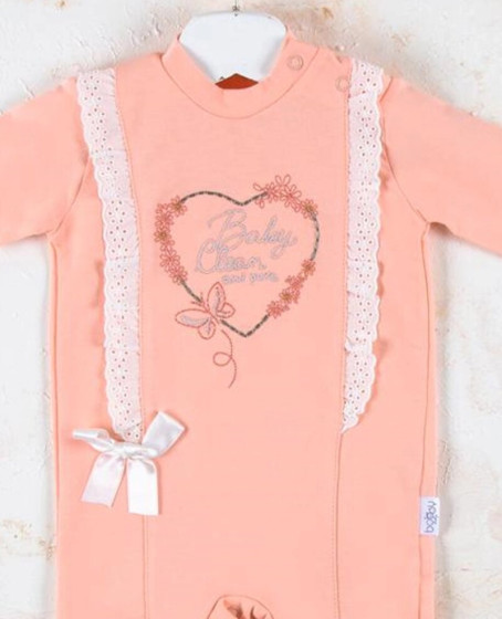 Love Kalp Nakışlı % 100 Pamuk Kız Bebek Tulumu
