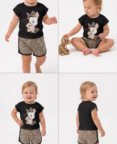 1/4 Yaş Leopar Tavşan Baskılı Çocuk Takımı