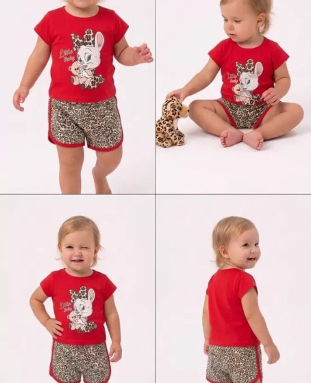 1/4 Yaş Leopar Tavşan Baskılı Çocuk Takımı