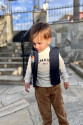 3-4-5 Yaş Fitilli Kadife Pantolon Kapitone Kapşonlu Yelek Uzun Kollu Sweat 3lü Erkek Çocuk Takımı Füme