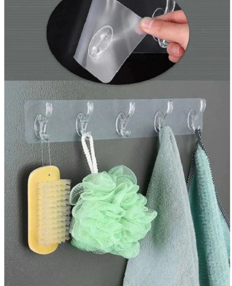 2 Adet Kendinden Yapışkanlı Güçlü Şeffaf 5li Askılık - Kapı Arkası Mutfak Duvar Banyo