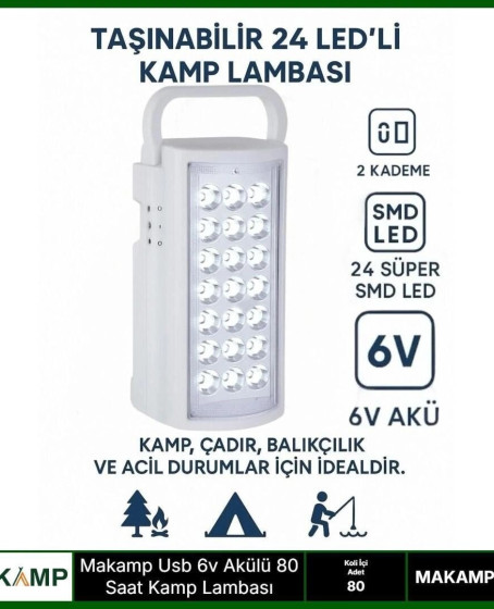 Usv 6v Akülü 80 Saat Kamp Lambası Işıldak