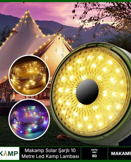 Solar Şarjlı 10 Metre Led Kamp Lambası