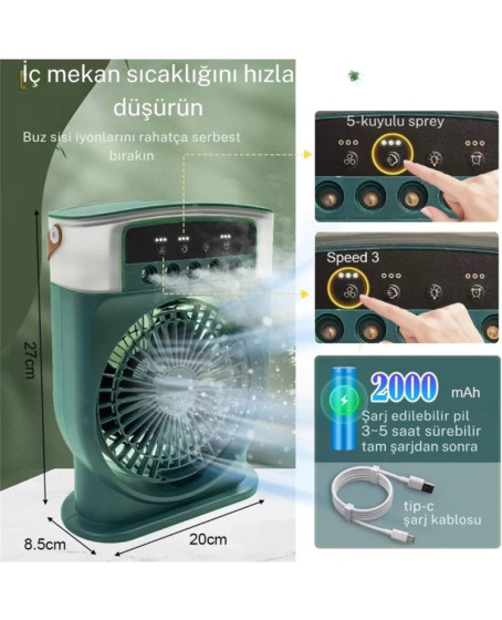 Şarjlı 600 Ml Su Hazneli Taşınabilir Masaüstü Vanilatör Güçlü Fan Ve 2000 Mah Pil Beyaz Şarjlı 600 Ml Su Hazneli Taşınabilir Masaüstü Vanilatör Güçlü Fan Ve 2000 Mah Pil Beyaz