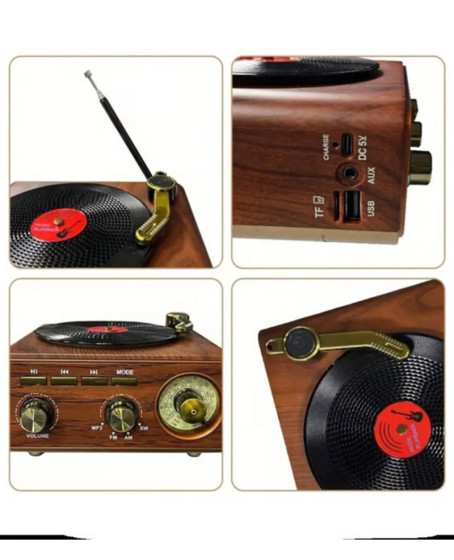Nostaljik Tasarım Plak Çalar Görünümlü Radyolu Bluetooth Hoparlör Retro Müzik Plak Nostaljik Tasarım Plak Çalar Görünümlü Radyolu Bluetooth Hoparlör Retro Müzik Plak