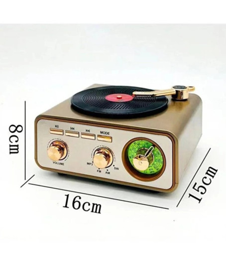 Metalik Nostaljik Tasarım Plak Çalar Görünümlü Radyolu Bluetooth Hoparlör Retro Müzik Plak Metalik Nostaljik Tasarım Plak Çalar Görünümlü Radyolu Bluetooth Hoparlör Retro Müzik Plak