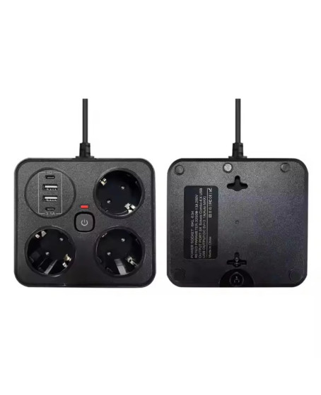 Akım Korumalı Anahtarlı Priz - 3x Priz - 2x Usb - 2x Type-c - 2 Mt Kablo Hızlı Şarj Özellikli Siyah Akım Korumalı Anahtarlı Priz - 3x Priz - 2x Usb - 2x Type-c - 2 Mt Kablo Hızlı Şarj Özellikli Siyah
