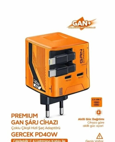 Gan+ Pd 40w Hızlı Şarj Adaptörü Çoklu Çıkış Usb-c Lightning Kablolu Hızlı Şarj Cihazı Ev Ofis Uyumlu Turuncu Gan+ Pd 40w Hızlı Şarj Adaptörü Çoklu Çıkış Usb-c Lightning Kablolu Hızlı Şarj Cihazı Ev Ofis Uyumlu Turuncu