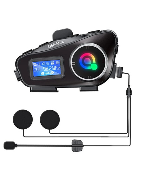Q58-max Radyolu 2 Kişi Bağlantılı Bluetooth Kask Kulaklık Ekranlı Fenerli Müzik Ve Telsiz Intercom