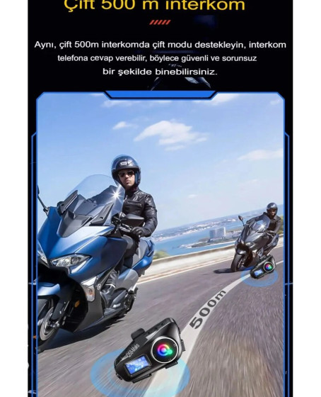 Q58-max Radyolu 2 Kişi Bağlantılı Bluetooth Kask Kulaklık Ekranlı Fenerli Müzik Ve Telsiz Intercom