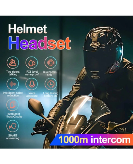 Yeni Model Y80-2x Motosiklet İntercom 2 Kişilik Bağlantı Rgb Işıklı Bluetooth Kulaklık Seti