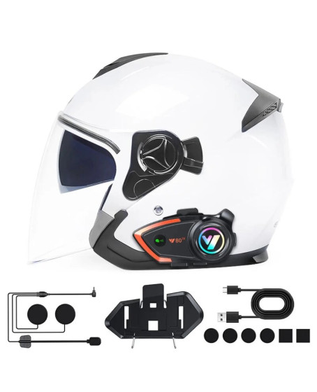 Yeni Model Y80-2x Motosiklet İntercom 2 Kişilik Bağlantı Rgb Işıklı Bluetooth Kulaklık Seti