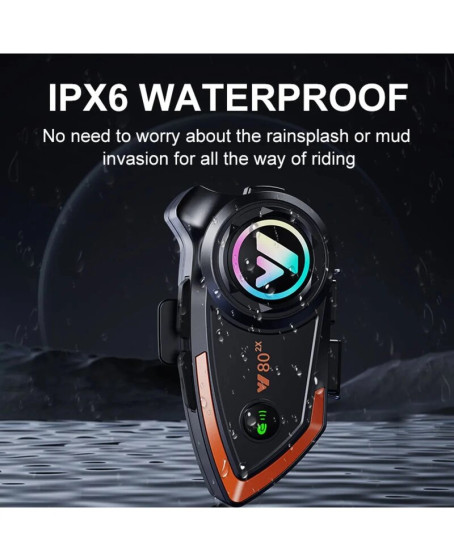 Yeni Model Y80-2x Motosiklet İntercom 2 Kişilik Bağlantı Rgb Işıklı Bluetooth Kulaklık Seti