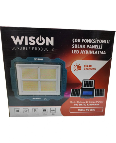 Wıson Ws-5585 Çok Fonksiyonlu 3 Solar Panelli 400w Spot Aydınlatma