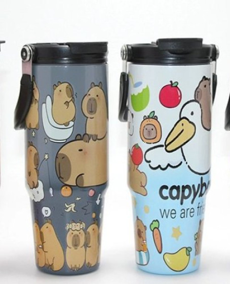 Capybara Desenli Isı Muhafazalı Pipetli Dev Çelik Kupa (tumbler) Alk4431