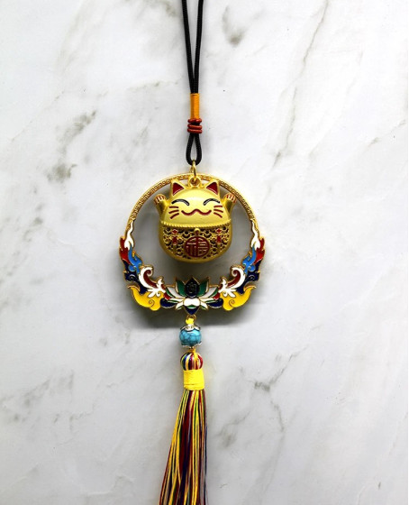 Renkli Püsküllü Şans Kedisi Feng Shui Askılık Alk4452