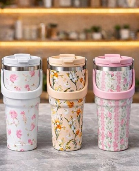 900 Ml Taşıma Kulplu Paslanmaz Çelik Termos Mug - Vakumlu Isı Yalıtımlı Bardak Alk4630