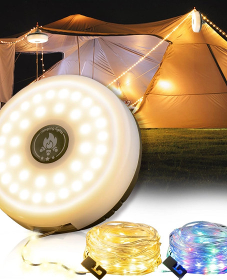 Şarjlı 10 Metre Ledli Şarj Göstergeli 8 Işık Modlu Hareketli Ve Flaşör Modlu Kamp Lambası Led Işık