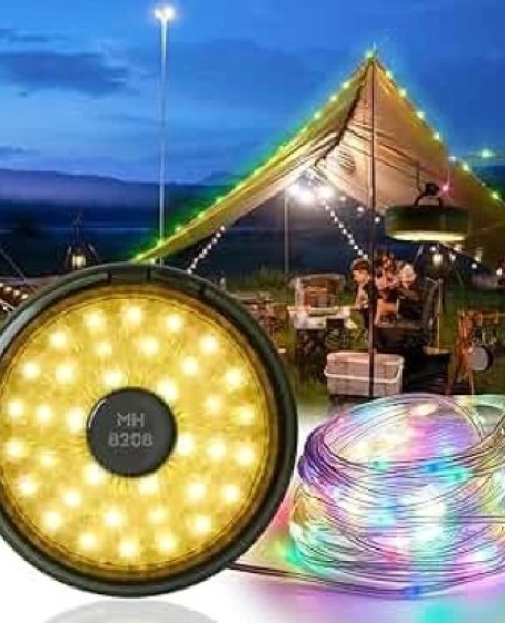 Şarjlı 10 Metre Ledli Şarj Göstergeli 8 Işık Modlu Hareketli Ve Flaşör Modlu Kamp Lambası Led Işık