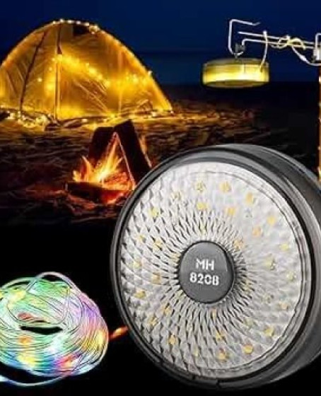 Şarjlı 10 Metre Ledli Şarj Göstergeli 8 Işık Modlu Hareketli Ve Flaşör Modlu Kamp Lambası Led Işık