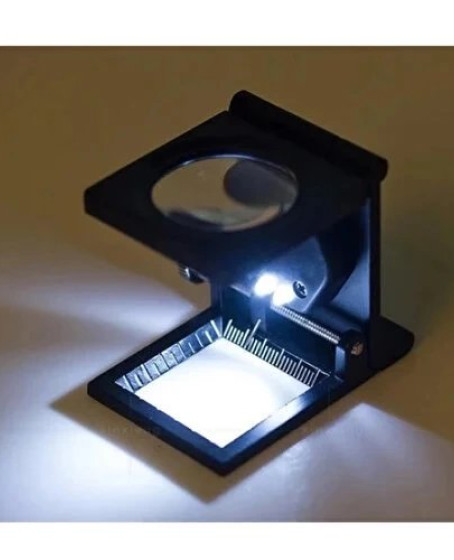 28x28 Mm Katlanır Sayaçlı Metal Lüp, 2 Led Işıklı Büyüteç Tekstil Th9005a