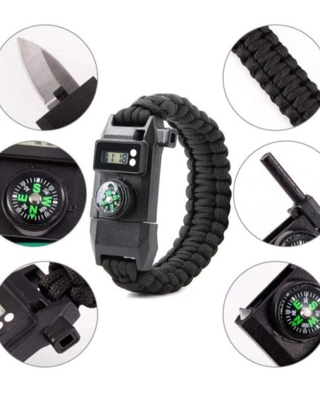 Paracord Dijital Saat Düdük Hayatta Kalma Kamp Bilekliği