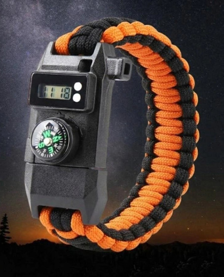Paracord Dijital Saat Düdük Hayatta Kalma Turuncu Kamp Bilekliği