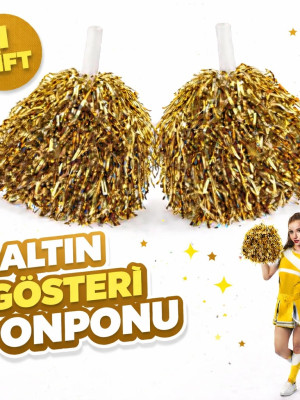 1 Çift ( 2 Adet ) Altın Renk 23 Nisan 19 Mayıs 29 Ekim Okul Gösteri Ponponları Ekstra Dolgun