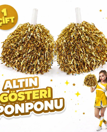 1 Çift ( 2 Adet ) Altın Renk 23 Nisan 19 Mayıs 29 Ekim Okul Gösteri Ponponları Ekstra Dolgun