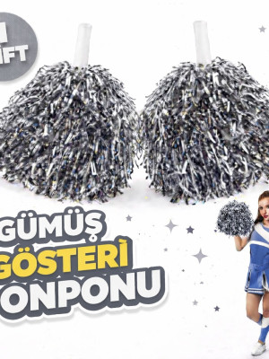 1 Çift ( 2 Adet ) Gümüş Renk 23 Nisan 19 Mayıs 29 Ekim Okul Gösteri Ponponları Ekstra Dolgun