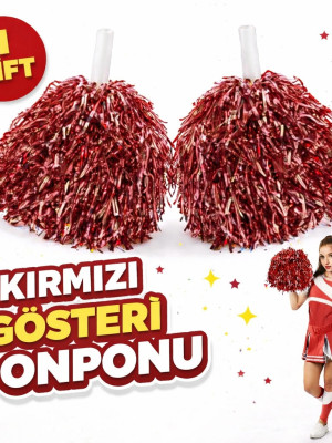 1 Çift ( 2 Adet ) Kırmızı Renk 23 Nisan 19 Mayıs 29 Ekim Okul Gösteri Ponponları Ekstra Dolgun