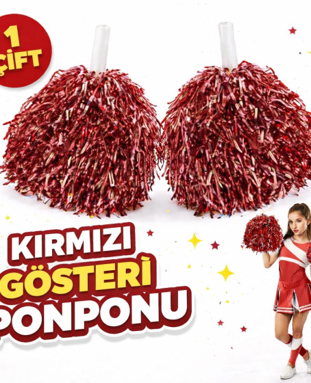 1 Çift ( 2 Adet ) Kırmızı Renk 23 Nisan 19 Mayıs 29 Ekim Okul Gösteri Ponponları Ekstra Dolgun