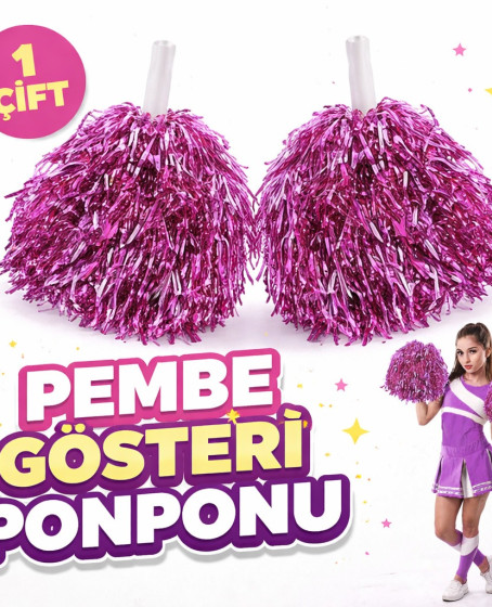 1 Çift ( 2 Adet ) Pembe Renk 23 Nisan 19 Mayıs 29 Ekim Okul Gösteri Ponponları Ekstra Dolgun