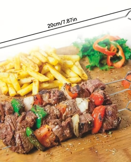 10 Adet Paslanmaz Çelik Mangal Şişi Seti – 20 cm Metal Çöp Şiş ve Izgara Şişleri