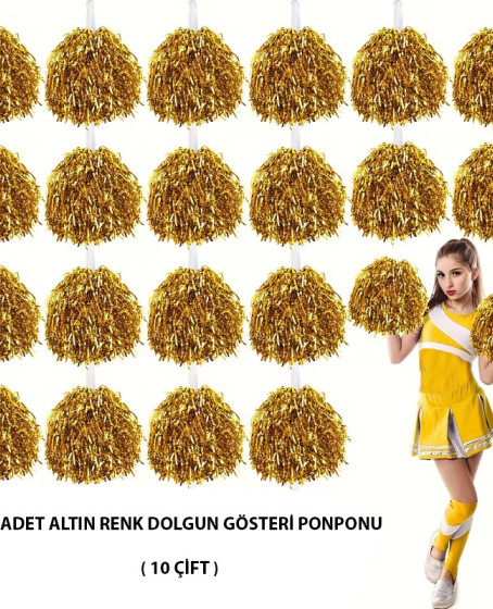 10 Çift ( 20 Adet ) Altın Renk 23 Nisan 19 Mayıs 29 Ekim Okul Gösteri Ponponları