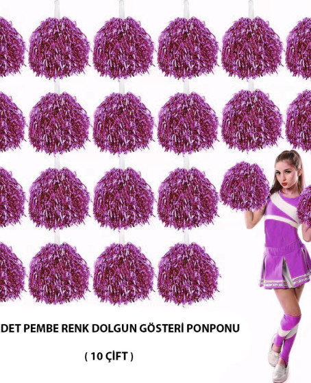 10 Çift ( 20 Adet ) Pembe Renk 23 Nisan 19 Mayıs 29 Ekim Okul Gösteri Ponponları